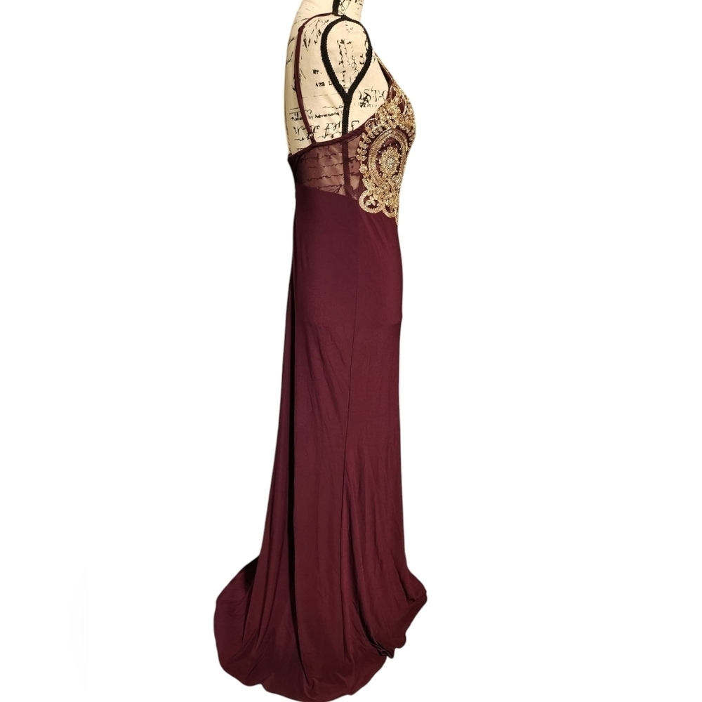 Blondie Nites By Stacy Sklar Corded Lace Filigree Ilusion Bodice Sheath Gown - Picture 10 of 15